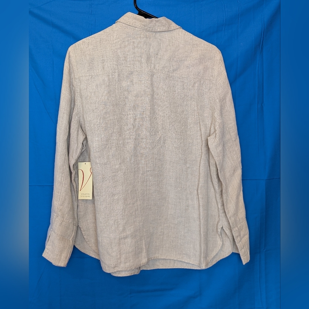 Valerie Stevens Beige Linen Button Down Shirt Large NWT - Picture 2 of 5